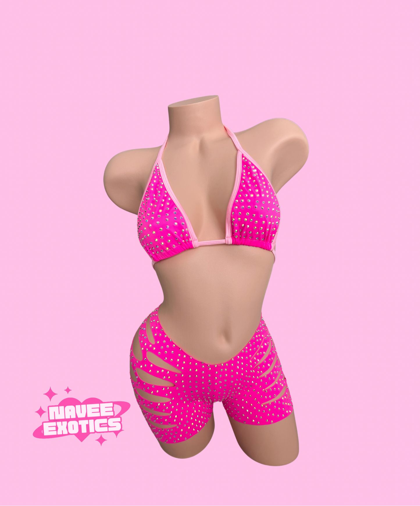 Cut Shorts Set Neon Pink Triangle Top