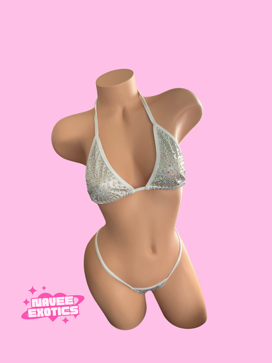 2 Piece Triangle Top Rhinestone Set White Holographic