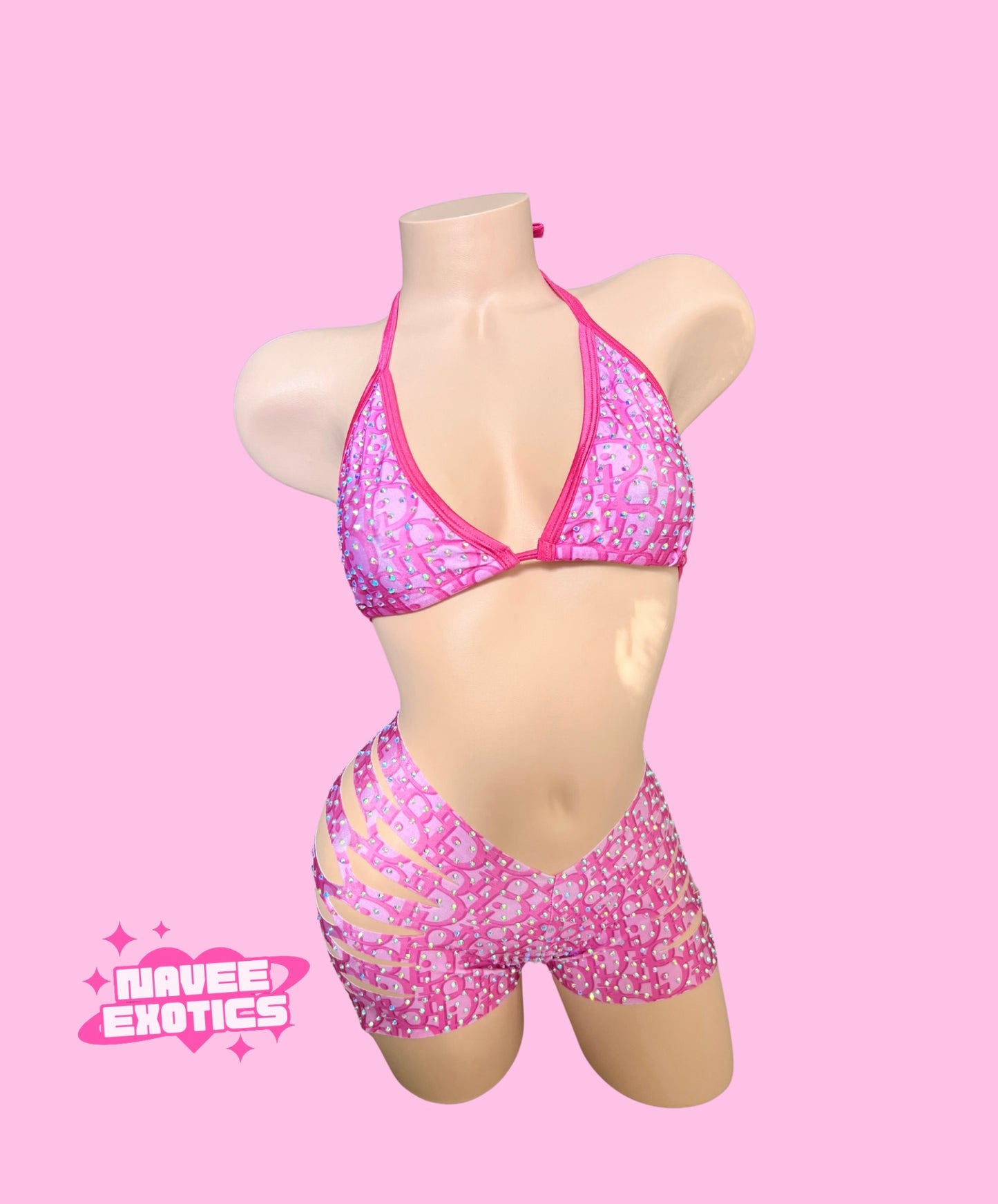 Cut Shorts Set Pink CD Triangle Top