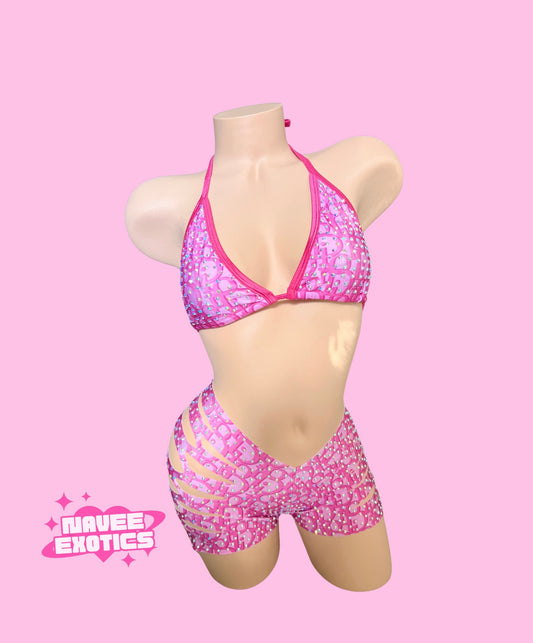 Cut Shorts Set Pink CD Triangle Top