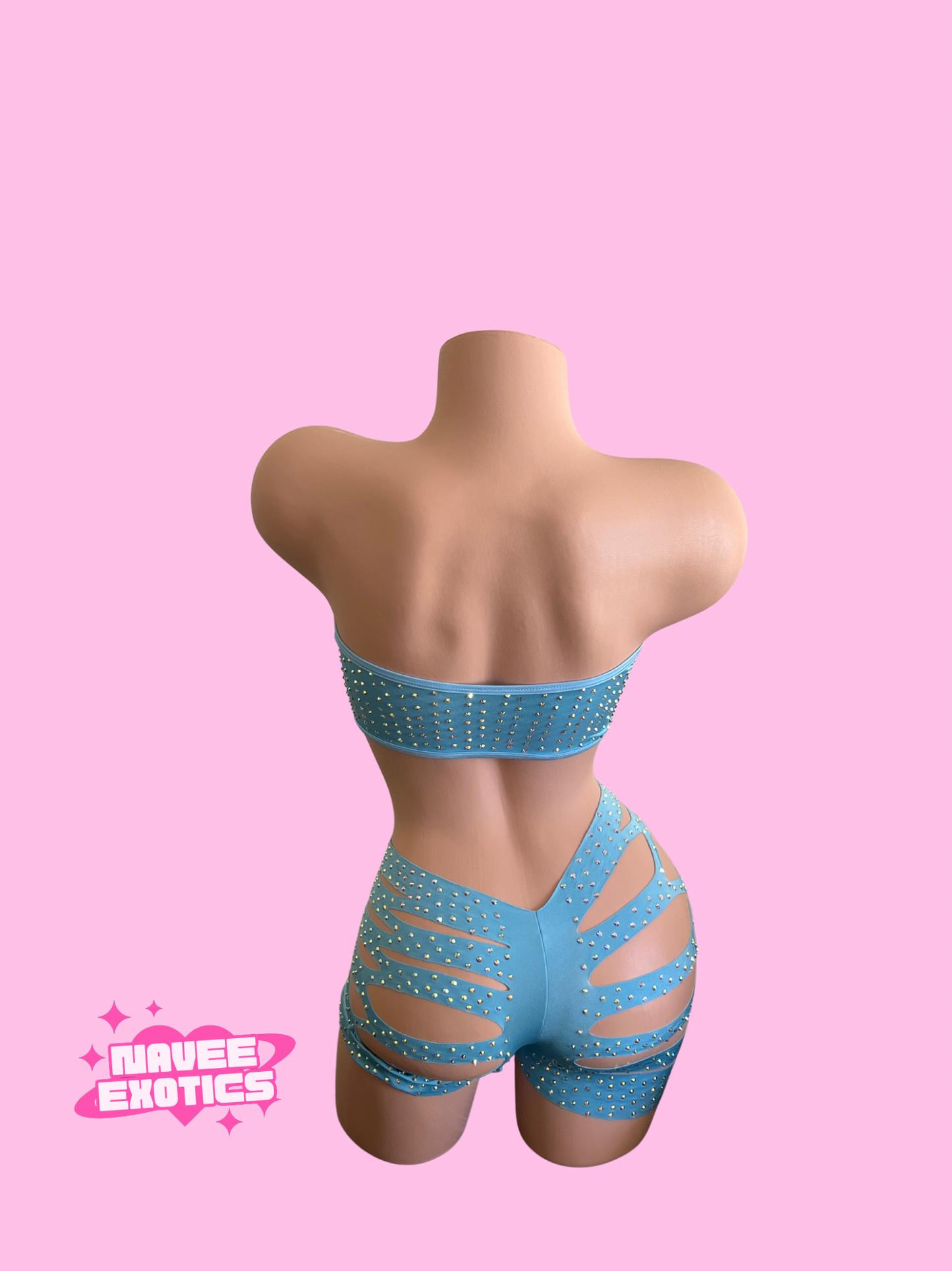 Cut Shorts Set Light Blue