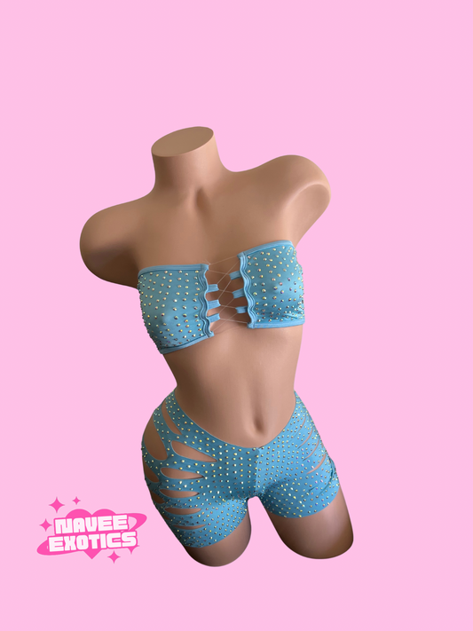 Cut Shorts Set Light Blue