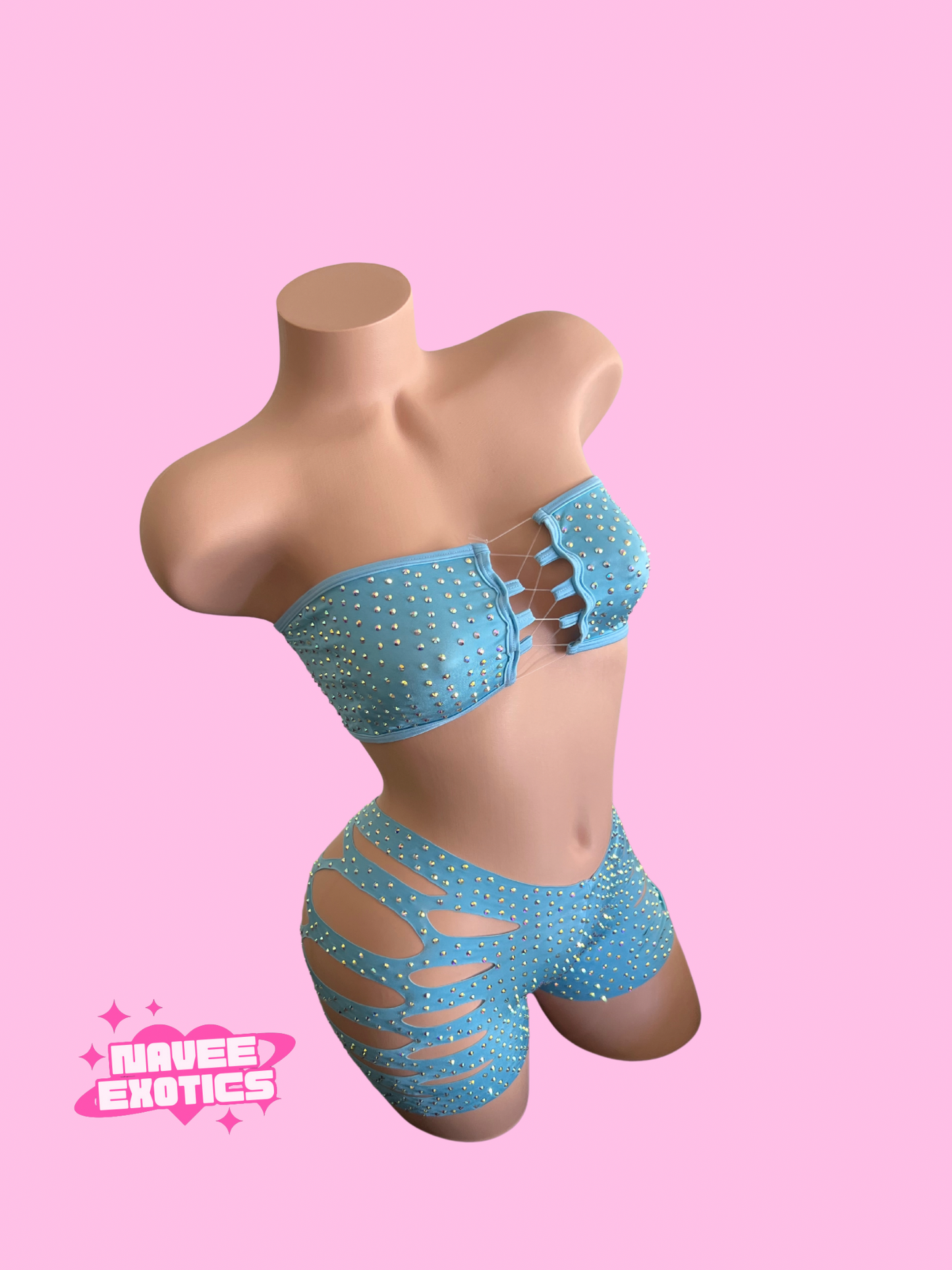 Cut Shorts Set Light Blue