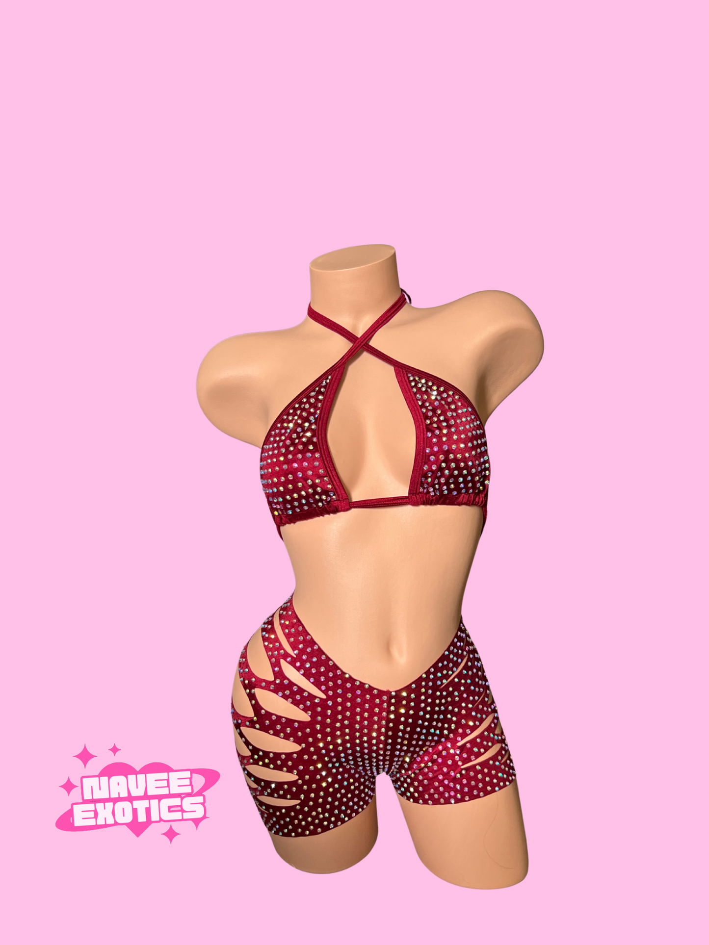 Cut Shorts Set Red Triangle Top