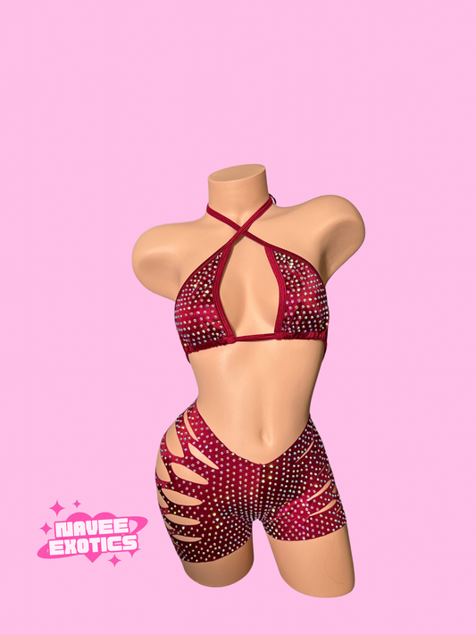 Cut Shorts Set Red Triangle Top
